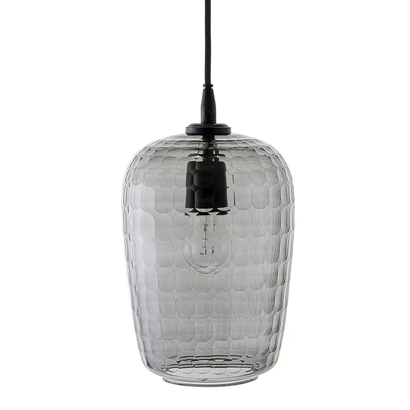 Подвесной светильник с рельефным узором на стеклянном плафоне Lamp with Frozen Glass Effect Серый Черный Подвесной светильник с рельефным узором на стеклянном плафоне Lamp with Frozen Glass Effect Серый Черный в Волгограде | Loft Concept