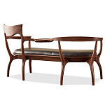 Кушетка с деревянным каркасом и сиденьем из коричневой натуральной кожи Moon Walnut Furniture варинант исполнения - 8 | Loft Concept в Волгограде