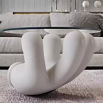 Дизайнерский журнальный стол с круглой прозрачной столешницей на белом фигурном основании Luqak варинант исполнения - 1 | Loft Concept в Волгограде