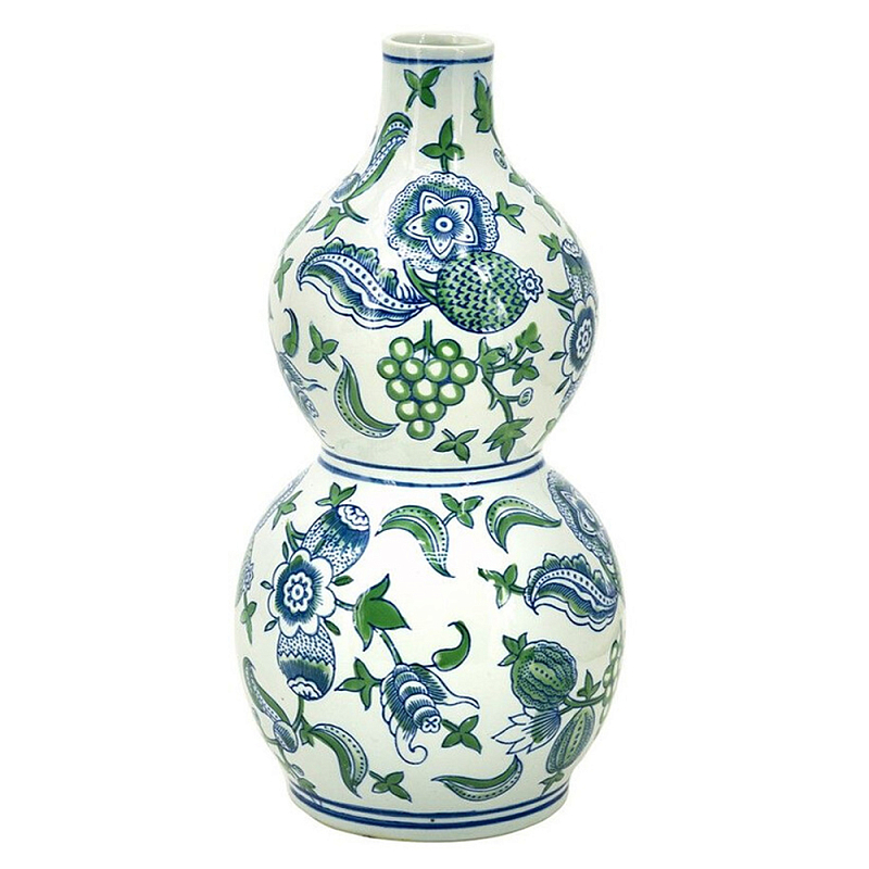 Ваза фигурная с сине-зелеными узорами распустившихся цветов Blossoming Spring Зеленый Белый Синий в Волгограде | Loft Concept 