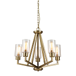 Люстра цвета латунь с 5-ю цилиндрическими плафонами из прозрачного пузырчатого стекла Kichler варинант исполнения - 1 | Loft Concept в Волгограде