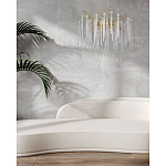 Люстра золотого цвета с декоративными ветками и длинными прозрачными стеклянными подвесами в форме сосулек Droplet Chandelier варинант исполнения - 12 | Loft Concept в Волгограде