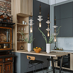 Подвесной светильник с белыми фигурными стеклянными элементами и бронзовыми вставками Высота 100 см Gabriel Scott Luna варинант исполнения - 9 | Loft Concept в Волгограде