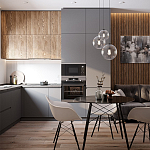 Серый матовый кухонный гарнитур с фасадом под дерево Vincens Kitchen Set варинант исполнения - 1 | Loft Concept в Волгограде