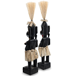 Комплект из 2-х деревянных статуэток Asmat Straw Headdress Statuettes Multicolor варинант исполнения - 4 | Loft Concept в Волгограде