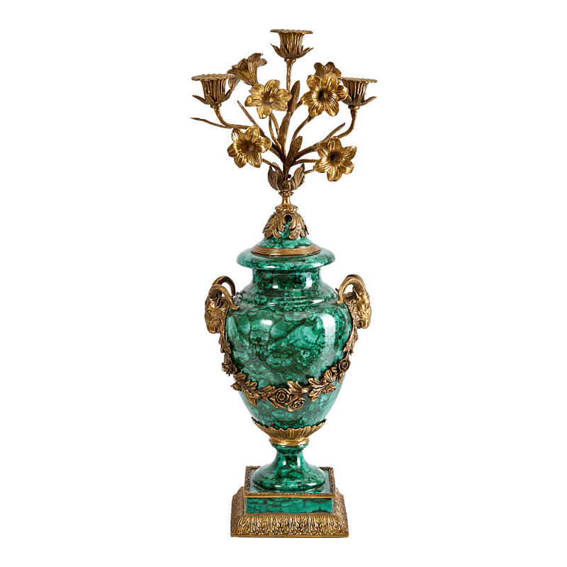 Подсвечник из фарфора с бронзовыми цветочными элементами Malachite Candlestick Бронза Малахит в Волгограде | Loft Concept 