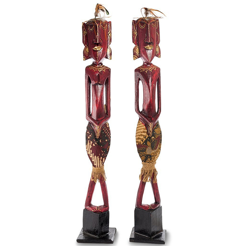 Комплект из 2-х деревянных статуэток Asmat Tall Red Statuettes Красный Золотой Черный Комплект из 2-х деревянных статуэток Asmat Tall Red Statuettes Красный Золотой Черный в Волгограде | Loft Concept