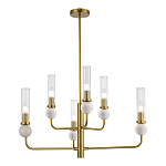 Люстра с 6-ю плафонами в форме стеклянных трубок и мраморных декоративных элементов Montreal варинант исполнения - 1 | Loft Concept в Волгограде