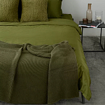 Плед из хлопка жемчужной вязки оливкового цвета Waffle Comfort варинант исполнения - 5 | Loft Concept в Волгограде