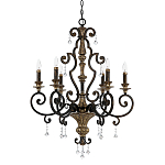 Люстра с подвесками из прозрачного стекла на кованом каркасе бронзового цвета в классическом стиле Quoizel варинант исполнения - 5 | Loft Concept в Волгограде