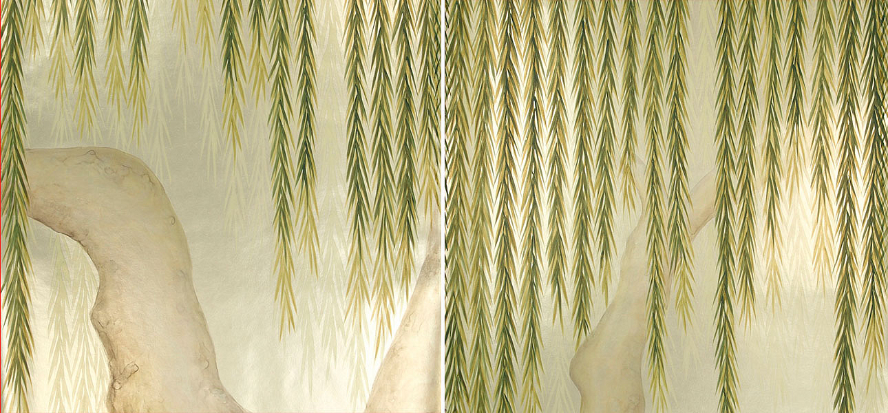 Обои ручная роспись Willow Original colourway on Champagne Gold gilded paper Обои ручная роспись Willow Original colourway on Champagne Gold gilded paper - Loft-Concept в Волгограде