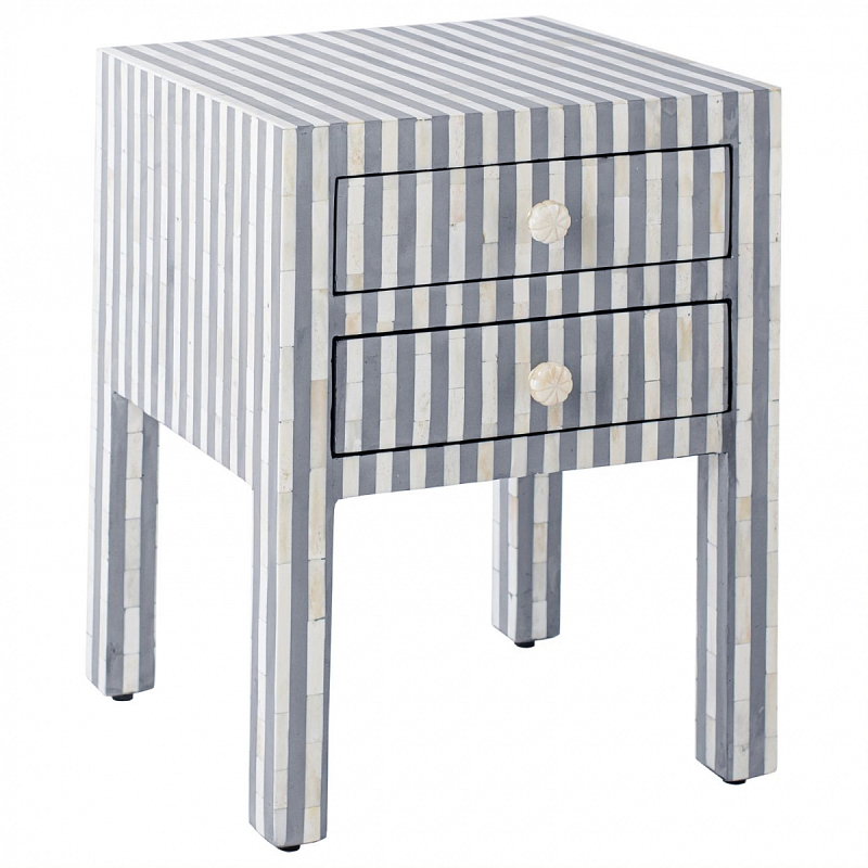 Тумбочка Indian striped Bone Inlay nightstand Белый Серый Тумбочка Indian striped Bone Inlay nightstand Белый Серый в Волгограде | Loft Concept