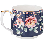 Кружка фарфоровая синяя с цветочным принтом 470 мл Flower Porcelain Collection варинант исполнения - 1 | Loft Concept в Волгограде