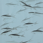 Обои ручная роспись Fishes Original colourway on Duck Egg dyed silk варинант исполнения - 1 | Loft Concept в Волгограде