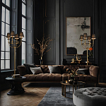 Торшер с металлическим основанием бронзового цвета с черными конусовидными абажурами Dignity варинант исполнения - 5 | Loft Concept в Волгограде