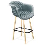 Барный стул со спинкой и мягкой обивкой с ромбами на 4-х деревянных ножках Голубой Велюр Ava Charm варинант исполнения - 1 | Loft Concept в Волгограде