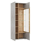 Шкаф-витрина с фасадом цвета серый бетон и стеклянными дверками Grace of Furniture варинант исполнения - 3 | Loft Concept в Волгограде