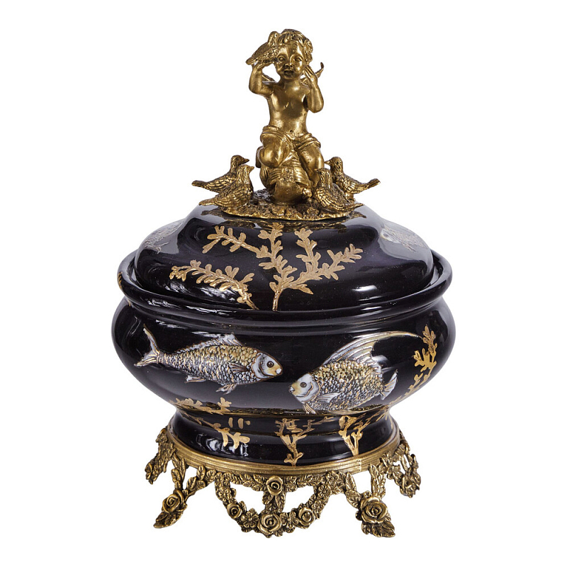 Шкатулка черного цвета с бронзовым ангелом Eden Garden Черный Бронза в Волгограде | Loft Concept 