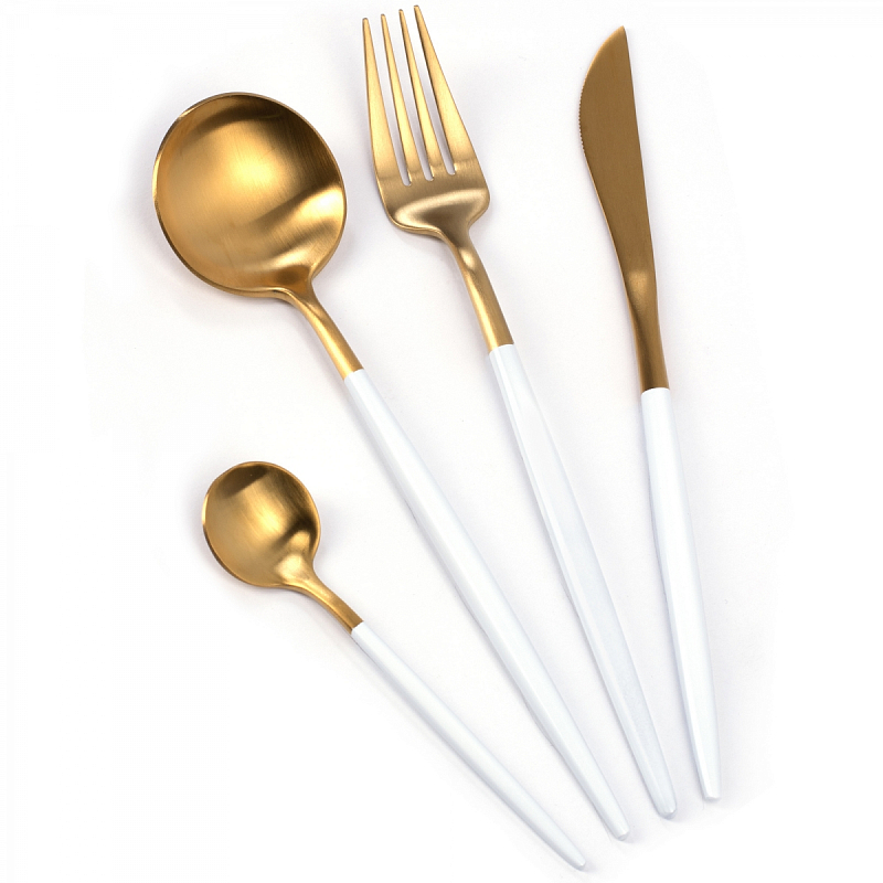 Столовые приборы Gold and White Золотой Белый Столовые приборы Gold and White Золотой Белый в Волгограде | Loft Concept