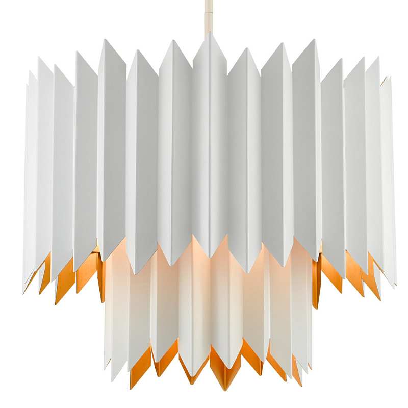Люстра белая с гофрированным двойным абажуром Corrugated Double Lampshade Золотой Белый Люстра белая с гофрированным двойным абажуром Corrugated Double Lampshade Золотой Белый в Волгограде | Loft Concept