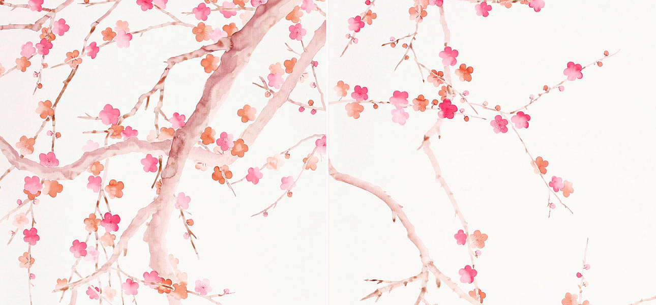 Обои ручная роспись Plum Blossom Bleached on Bleached White dyed silk Обои ручная роспись Plum Blossom Bleached on Bleached White dyed silk - Loft-Concept в Волгограде
