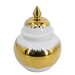 Ваза белая с крышкой и золотистыми фрагментами 24 см Chinoiserie Ceramics варинант исполнения - 1 | Loft Concept в Волгограде