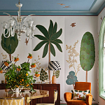 Обои с вышивкой ручной работы Mughal Trees Original colourway on linen варинант исполнения - 5 | Loft Concept в Волгограде