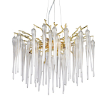 Люстра золотого цвета с декоративными ветками и длинными прозрачными стеклянными подвесами в форме сосулек Droplet Chandelier варинант исполнения - 1 | Loft Concept в Волгограде