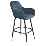 Барный стул со спинкой и подлокотниками на 4-х металлических ножках Douglas Rhombus Синий Велюр варинант исполнения - 1 | Loft Concept в Волгограде