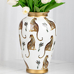 Ваза белая овальная с рисунком леопардов и золотыми акцентами LEOPARD Collection варинант исполнения - 2 | Loft Concept в Волгограде