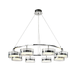 Люстра светодиодная с 8-ю прозрачными плафонами цилиндрической формы из акрила и стекла с пультом для регулировки света Glass Lamp Chromium варинант исполнения - 2 | Loft Concept в Волгограде