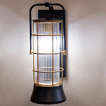 Настенный фонарь цилиндрической формы с рифленым стеклом в золотом каркасе на черном прямоугольном основании Eurofase варинант исполнения - 10 | Loft Concept в Волгограде