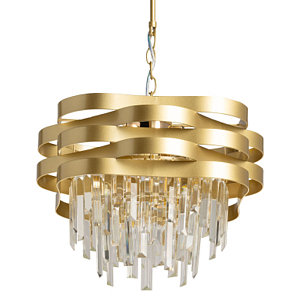 Люстра цвета матового золота с металлическими лентами и длинными прозрачными подвесками Gilded Waves