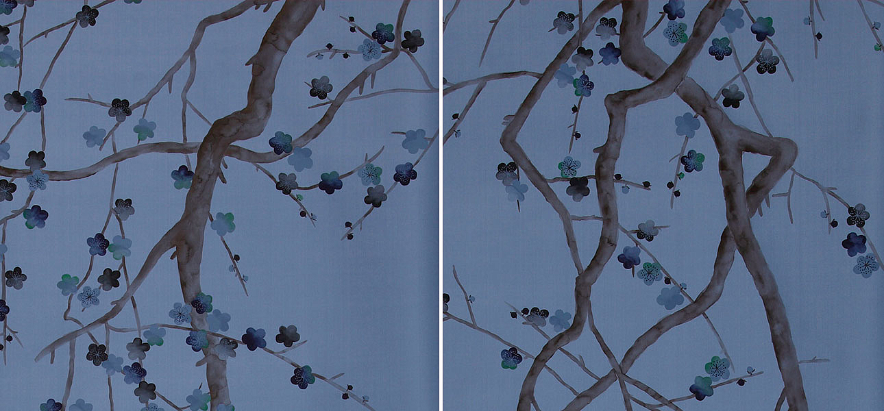 Обои ручная роспись Plum Blossom Special Colourway on Sky Blue dyed silk Обои ручная роспись Plum Blossom Special Colourway on Sky Blue dyed silk - Loft-Concept в Волгограде
