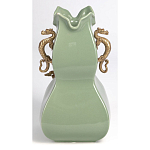 Ваза зеленого цвета из фарфора с бронзовыми ручками в виде драконов и рельефным цветочным декором Eden Garden porcelain and bronze варинант исполнения - 5 | Loft Concept в Волгограде