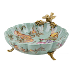 Блюдо из голубого фарфора с бронзовой птичкой Blue Garden варинант исполнения - 1 | Loft Concept в Волгограде