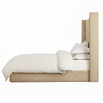 Кровать двуспальная бежевая с основанием из массива дерева с мягким изголовьем Flax Beds варинант исполнения - 2 | Loft Concept в Волгограде