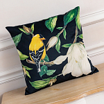 Декоративная подушка чёрная с изображением птиц и цветов Blooming Birds варинант исполнения - 2 | Loft Concept в Волгограде