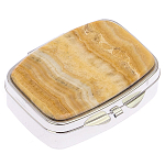 Таблетница карманная прямоугольная с 2-мя отделениями с зеркалом и накладкой из натурального камня Оникс Silver Stone Pillboxes варинант исполнения - 1 | Loft Concept в Волгограде