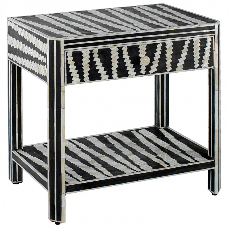 Тумбочка Black&white Indian Bone Inlay nightstand Черно-белый в Волгограде | Loft Concept 