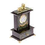 Часы настольные с декором в виде льва из натурального камня Нефрит Lion Stone Clock варинант исполнения - 2 | Loft Concept в Волгограде