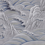 Обои ручная роспись Matsushima Waves Hokusai on Gun Metal dyed silk варинант исполнения - 2 | Loft Concept в Волгограде