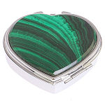 Таблетница карманная в форме сердца с 3-мя отделениями с зеркалом и накладкой из натурального камня Малахит Silver Stone Pillboxes варинант исполнения - 1 | Loft Concept в Волгограде