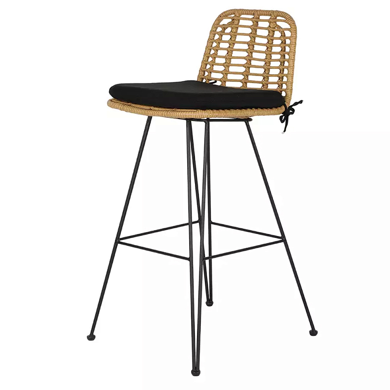 Стул барный с ротанговым плетением Half Bar Chair with Wicker без подлокотников Черный Бежевый Стул барный с ротанговым плетением Half Bar Chair with Wicker без подлокотников Черный Бежевый в Волгограде | Loft Concept