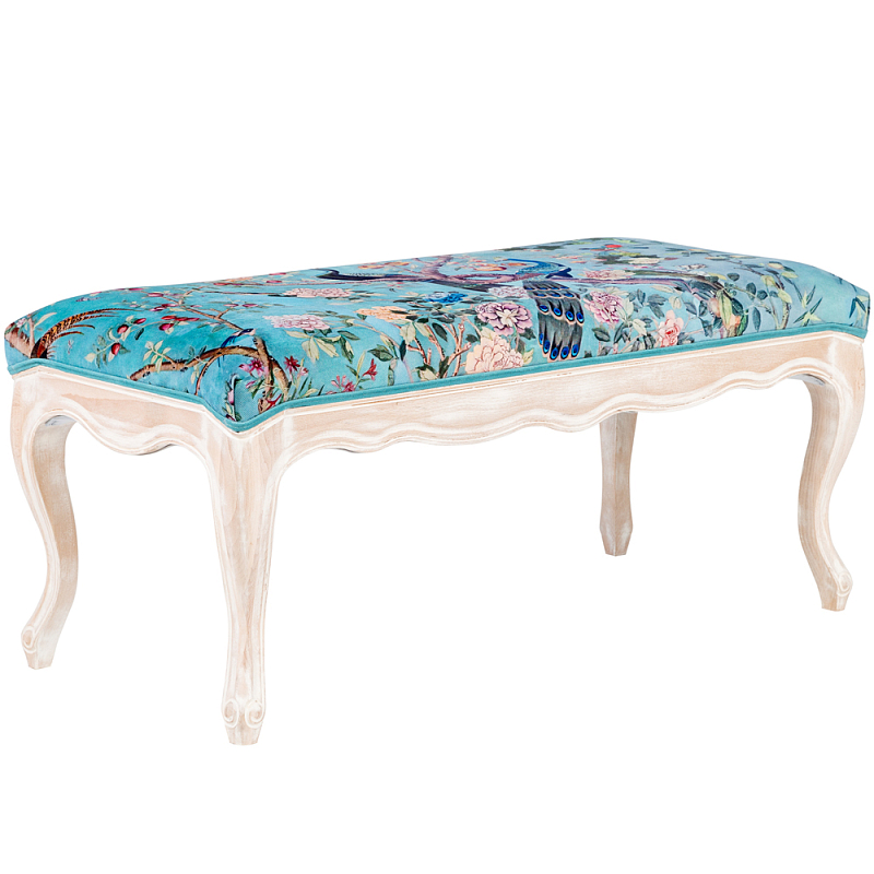 Банкетка из массива бука с цветочным принтом Turquoise Beige Chinoiserie Garden Banquette Бирюзовый Мульти Бежевый Банкетка из массива бука с цветочным принтом Turquoise Beige Chinoiserie Garden Banquette Бирюзовый Мульти Бежевый в Волгограде | Loft Concept
