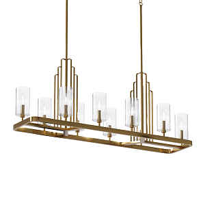 Люстра прямоугольная цвета латунь с прозрачными рифлеными цилиндрическими плафонами Kichler