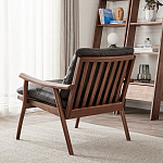 Кресло c каркасом из массива дерева и мягкой кожаной обивкой Walnut Armchair варинант исполнения - 4 | Loft Concept в Волгограде