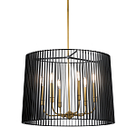 Люстра цвета латунь с 6-ю лампами свечами внутри цилиндрического абажура из черных металлических реек Kichler варинант исполнения - 1 | Loft Concept в Волгограде