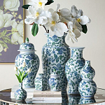 Ваза с крышкой и зелено-голубым рисунком на белом фоне 51 см Blue & White Ornament варинант исполнения - 6 | Loft Concept в Волгограде