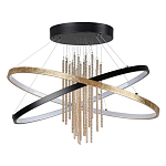 Люстра подвесная с 2-мя пересекающимися круглыми подвесами в черном и золотистом цвете и вертикальными подвесками Ring Horizontal варинант исполнения - 1 | Loft Concept в Волгограде